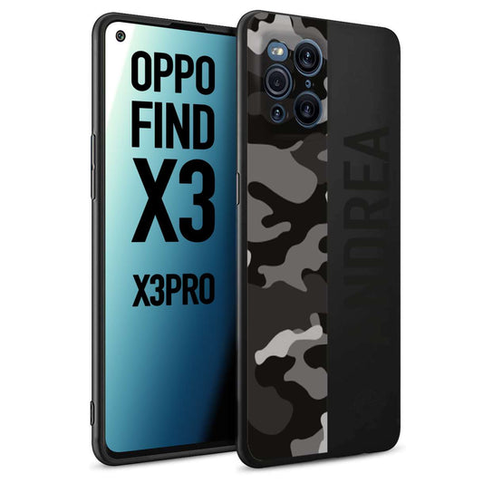 CUSTOMIZZA - Custodia cover nera morbida in tpu compatibile per Oppo Find X3 - Find X3 Pro 5G camouflage mimetico militare personalizzata nome