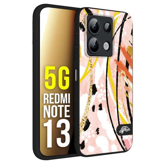 CUSTOMIZZA - Custodia cover nera morbida in tpu compatibile per Xiaomi Redmi Note 13 5G fiori astratti donna zebrato leopardato fantasia dorata gialla rosa colorata