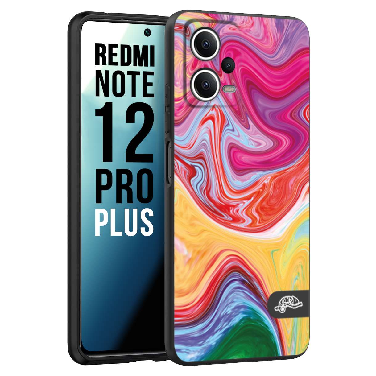 CUSTOMIZZA - Custodia cover nera morbida in tpu compatibile per Xiaomi Redmi Note 12 PRO PLUS colorata fantasia vortice marmo onde verde fucsia gialla