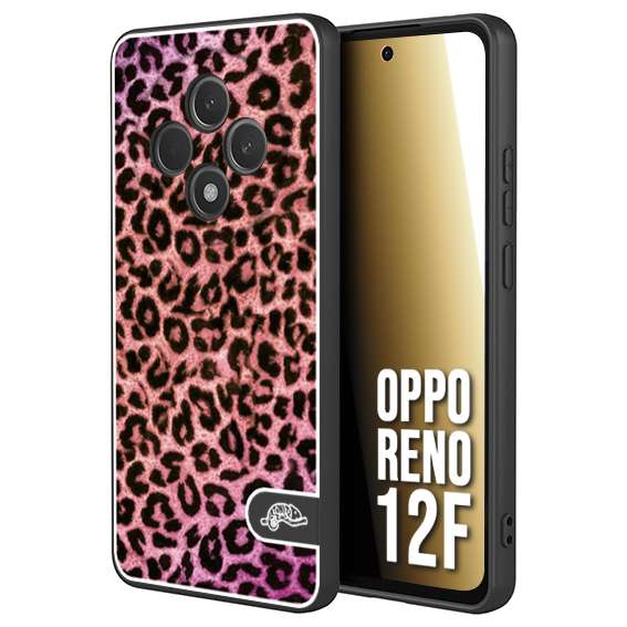 CUSTOMIZZA - Custodia cover nera morbida in tpu compatibile per Oppo Reno 12F leopardato maculato donna rosa leopard