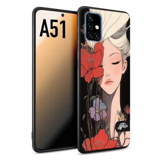 CUSTOMIZZA - Custodia cover nera morbida in tpu compatibile per Samsung A51 woman flower Fantasia Floreale Design Donna e Fiori, Retro Artistico