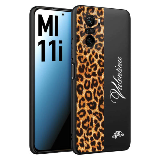 CUSTOMIZZA - Custodia cover nera morbida in tpu compatibile per Xiaomi Mi 11i custom nome scritta leopardato maculato donna marrone leopard