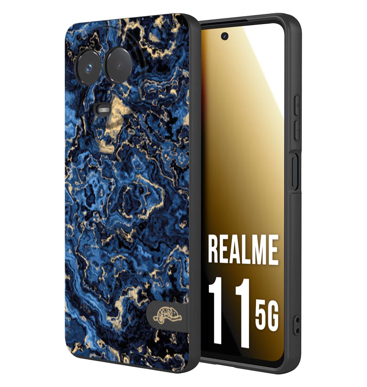 CUSTOMIZZA - Custodia cover nera morbida in tpu compatibile per Oppo Realme 11 5G effetto marmo marble blu venature dorato psichedelico