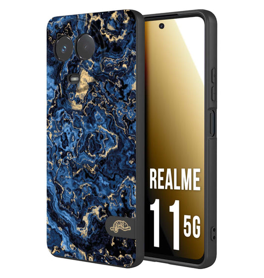 CUSTOMIZZA - Custodia cover nera morbida in tpu compatibile per Oppo Realme 11 5G effetto marmo marble blu venature dorato psichedelico