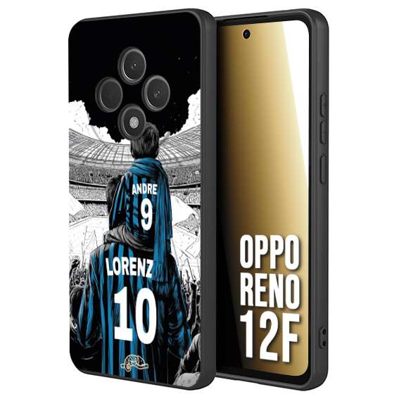 CUSTOMIZZA - Custodia cover nera morbida in tpu compatibile per Oppo Reno 12F personalizzata calcio football padre e figlio calciatori nerazzurra