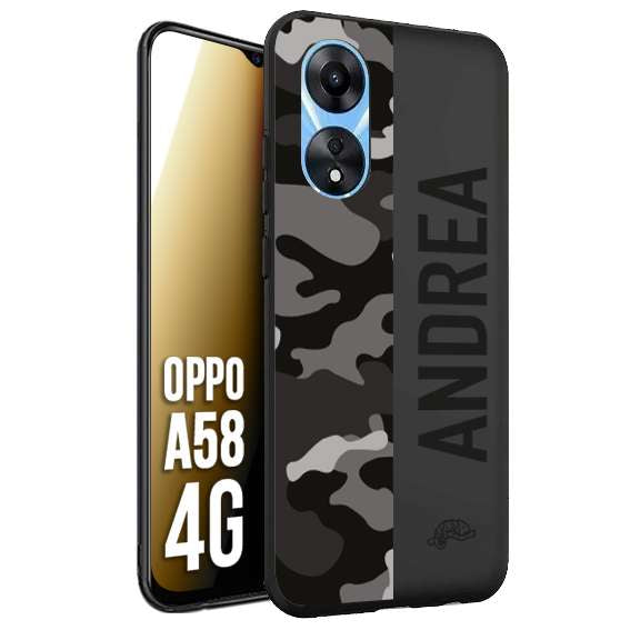 CUSTOMIZZA - Custodia cover nera morbida in tpu compatibile per Oppo A58 4G camouflage mimetico militare personalizzata nome