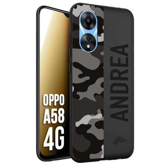 CUSTOMIZZA - Custodia cover nera morbida in tpu compatibile per Oppo A58 4G camouflage mimetico militare personalizzata nome