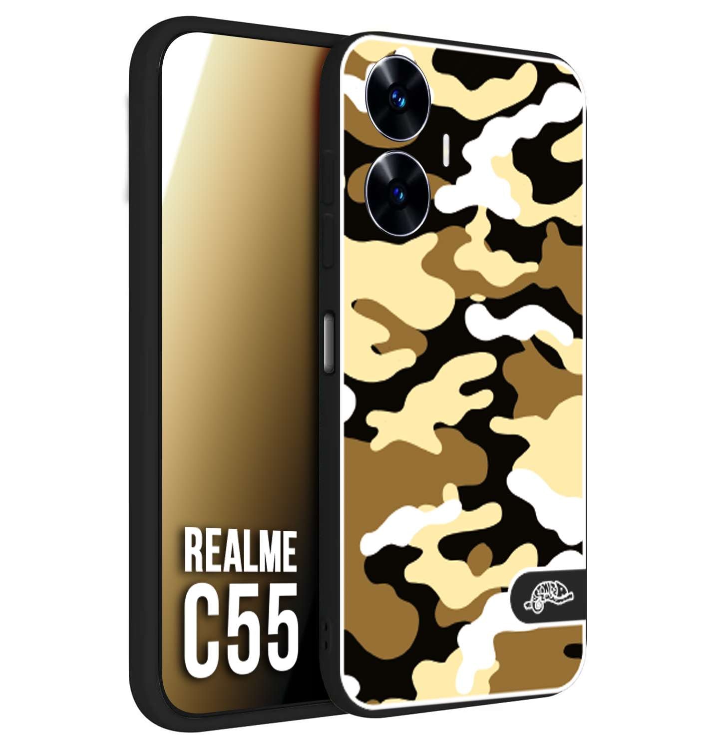 CUSTOMIZZA - Custodia cover nera morbida in tpu compatibile per Oppo C55 camouflage mimetico militare giallo desert brown