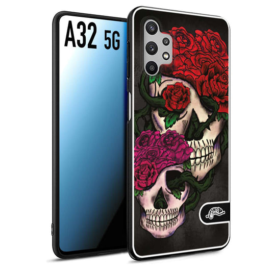 CUSTOMIZZA - Custodia cover nera morbida in tpu compatibile per Samsung A32 5G teschi e rose rosse fucsia skull and roses