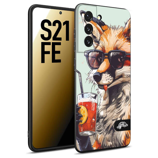 CUSTOMIZZA - Custodia cover nera morbida in tpu compatibile per Samsung S21 FE estate disegnata cocktails animali simpatici fox volpe negroni