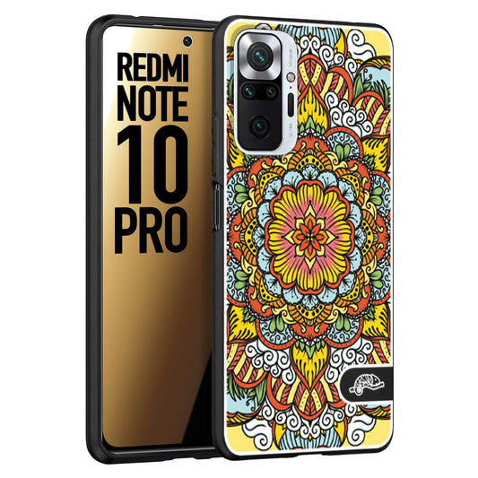 CUSTOMIZZA - Custodia cover nera morbida in tpu compatibile per Xiaomi Redmi Note 10 PRO mandala colorato fiore nuvole arancione