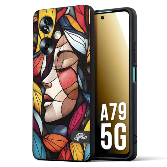 CUSTOMIZZA - Custodia cover nera morbida in tpu compatibile per Oppo A79 5G Vetrata artistica volto di donna profilo fogliare mosaico di vetro colorato