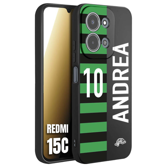 CUSTOMIZZA - Custodia cover nera morbida in tpu compatibile per Xiaomi Redmi 15C personalizzata calcio football nome e numero calciatori neroverde