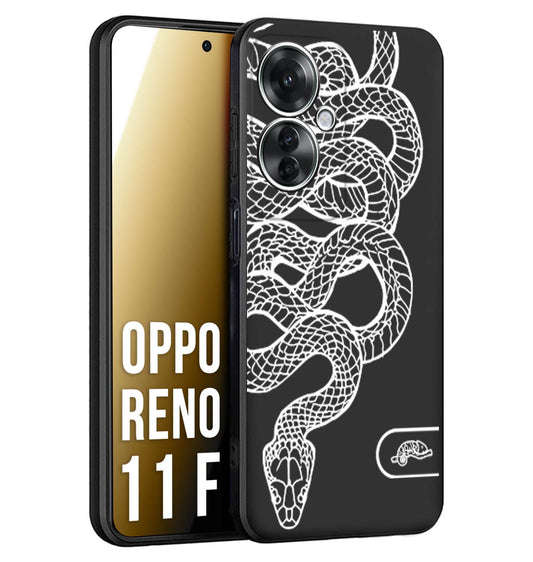 CUSTOMIZZA - Custodia cover nera morbida in tpu compatibile per Oppo Reno 11 F 5G serpente snake bianco a rilievo disegnato tattoo tatuaggio