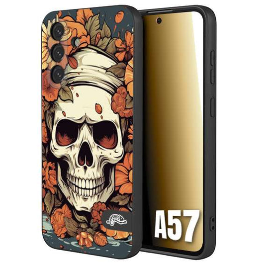 CUSTOMIZZA - Custodia cover nera morbida in tpu compatibile per Samsung A57 teschio skull flowers fiori tattoo disegnato alta definizione