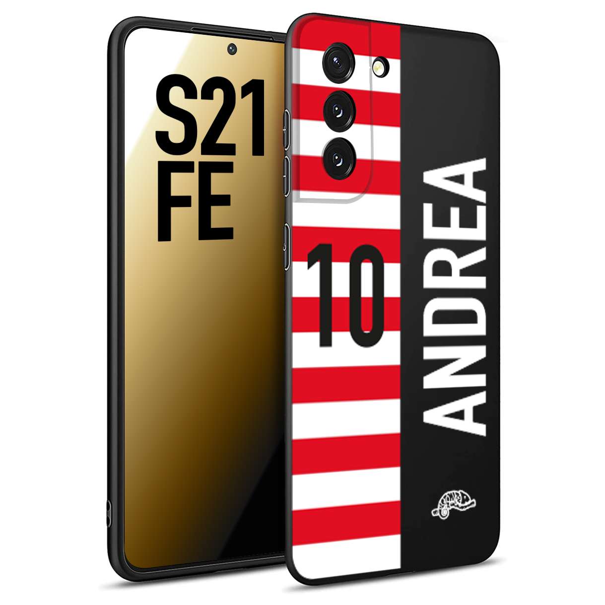 CUSTOMIZZA - Custodia cover nera morbida in tpu compatibile per Samsung S21 FE personalizzata calcio football nome e numero calciatori bianco rossa