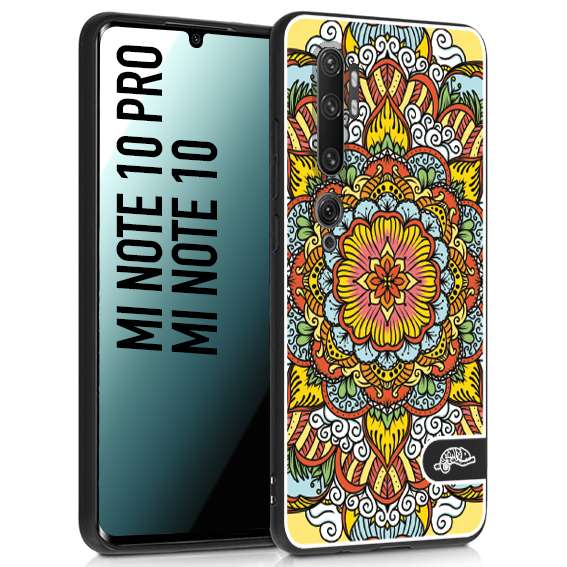 CUSTOMIZZA - Custodia cover nera morbida in tpu compatibile per Xiaomi Mi Note 10 - Mi Note 10 Pro mandala colorato fiore nuvole arancione