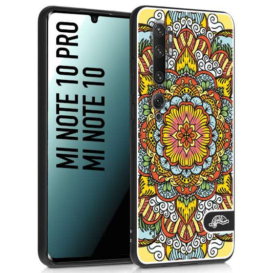 CUSTOMIZZA - Custodia cover nera morbida in tpu compatibile per Xiaomi Mi Note 10 - Mi Note 10 Pro mandala colorato fiore nuvole arancione