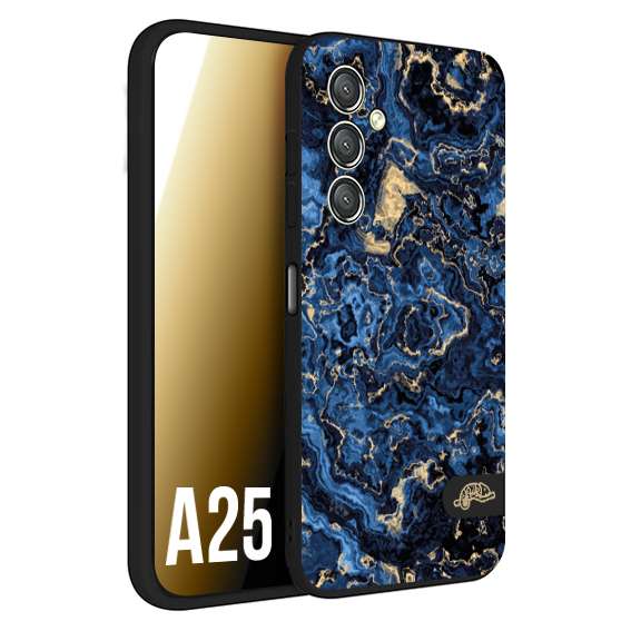 CUSTOMIZZA - Custodia cover nera morbida in tpu compatibile per Samsung A25 effetto marmo marble blu venature dorato psichedelico