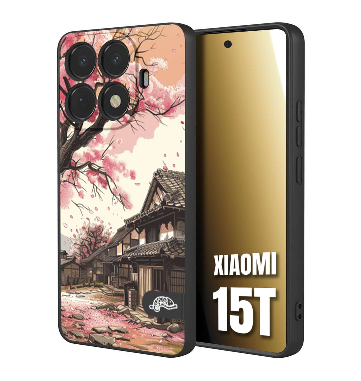 CUSTOMIZZA - Custodia cover nera morbida in tpu compatibile per Xiaomi 15T casa giapponese rosa ciliegio in fiore disegnata tattoo