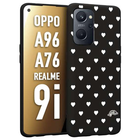 CUSTOMIZZA - Custodia cover nera morbida in tpu compatibile per Realme 9i - A96 - A76 cuori pois bianchi donna pin up vintage