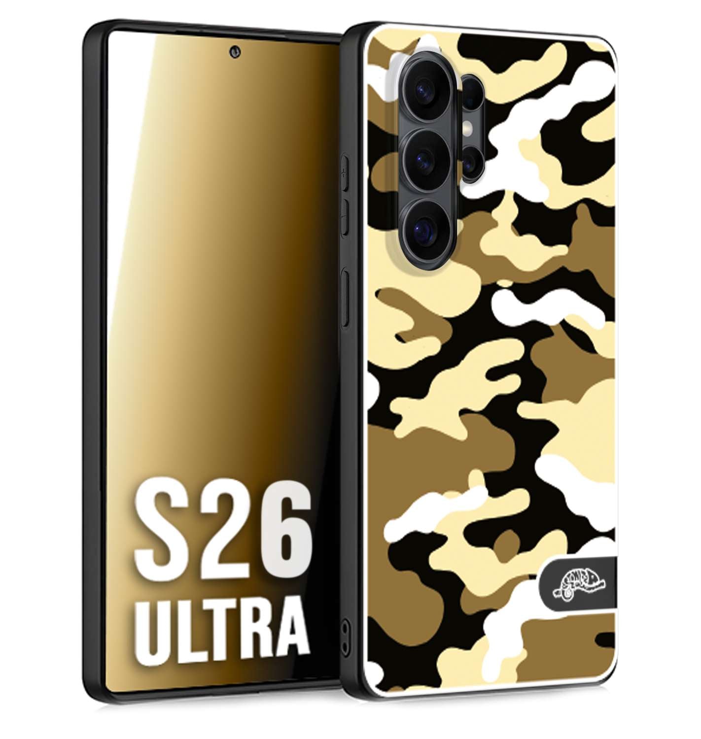 CUSTOMIZZA - Custodia cover nera morbida in tpu compatibile per Samsung S26 ULTRA camouflage mimetico militare giallo desert brown