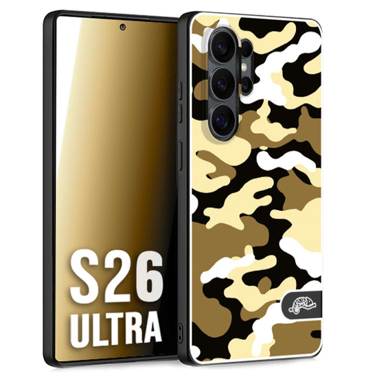 CUSTOMIZZA - Custodia cover nera morbida in tpu compatibile per Samsung S26 ULTRA camouflage mimetico militare giallo desert brown