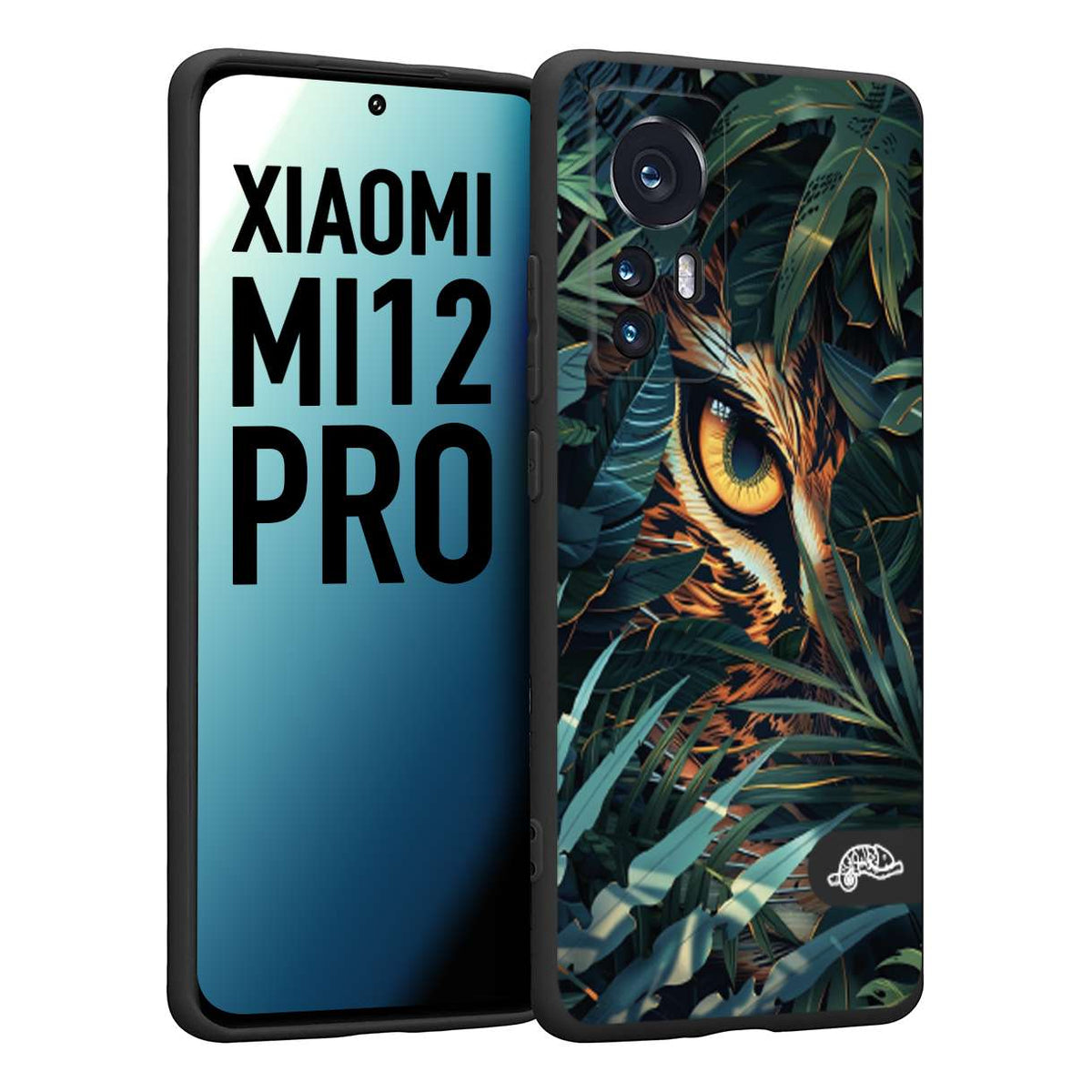 CUSTOMIZZA - Custodia cover nera morbida in tpu compatibile per Xiaomi 12 PRO animali color giungla tropicale occhio di giaguaro felino disegnato