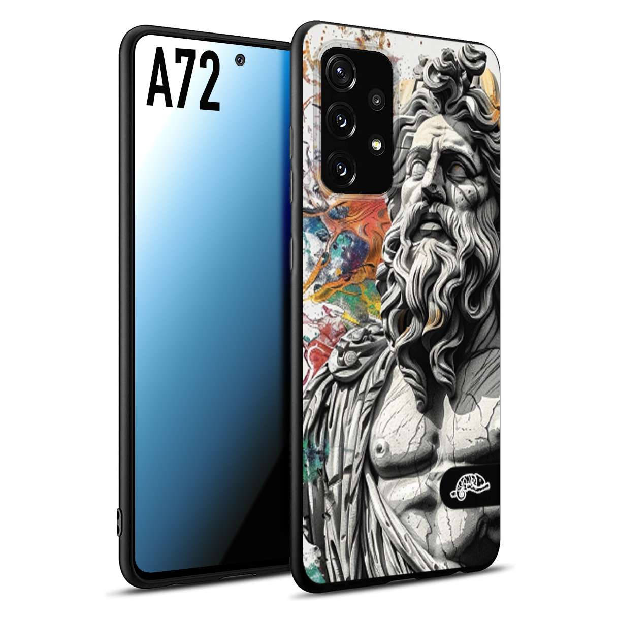 CUSTOMIZZA - Custodia cover nera morbida in tpu compatibile per Samsung A72 statua colorata moderna antico tattoo splash color