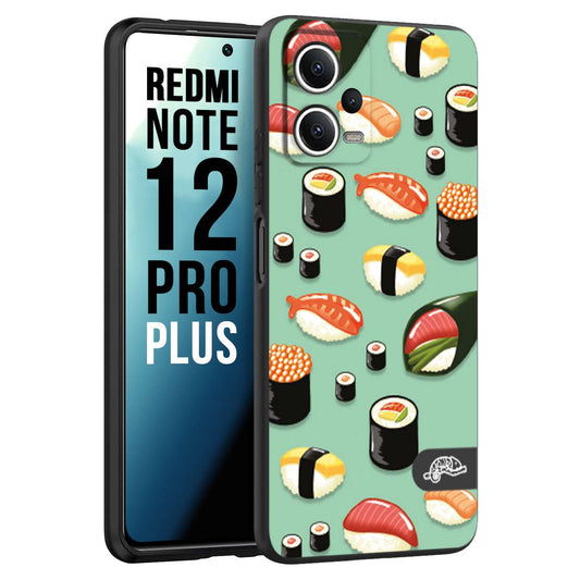 CUSTOMIZZA - Custodia cover nera morbida in tpu compatibile per Xiaomi Redmi Note 12 PRO PLUS sushi disegni giapponese nighiri acquamarina verde