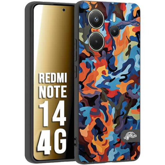 CUSTOMIZZA - Custodia cover nera morbida in tpu compatibile per Xiaomi Redmi Note 14 4G camouflage mimetico militare moderno blu arancio rosso