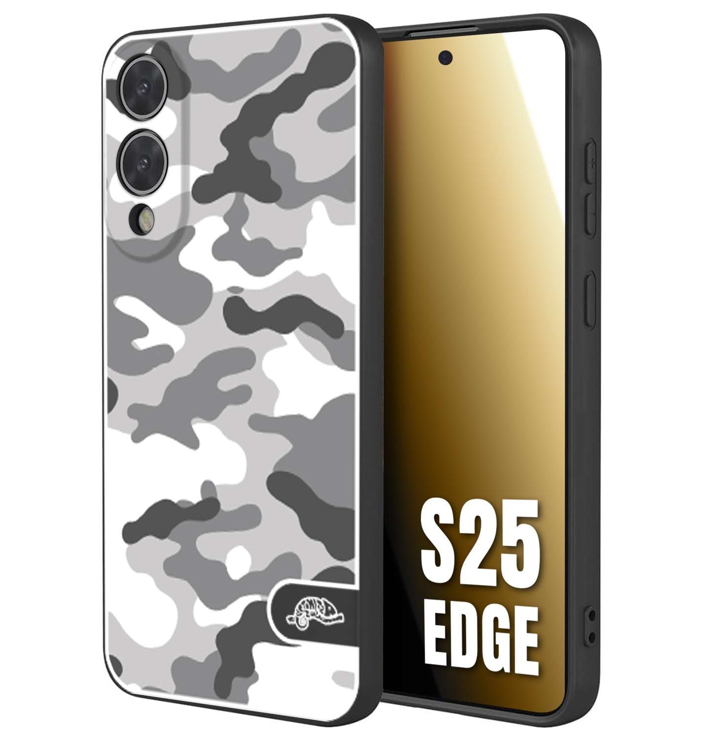 CUSTOMIZZA - Custodia cover nera morbida in tpu compatibile per Samsung S25 EDGE camouflage mimetico militare bianco white