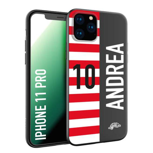 CUSTOMIZZA - Custodia cover nera morbida in tpu compatibile per iPhone 11 PRO personalizzata calcio football nome e numero calciatori bianco rossa