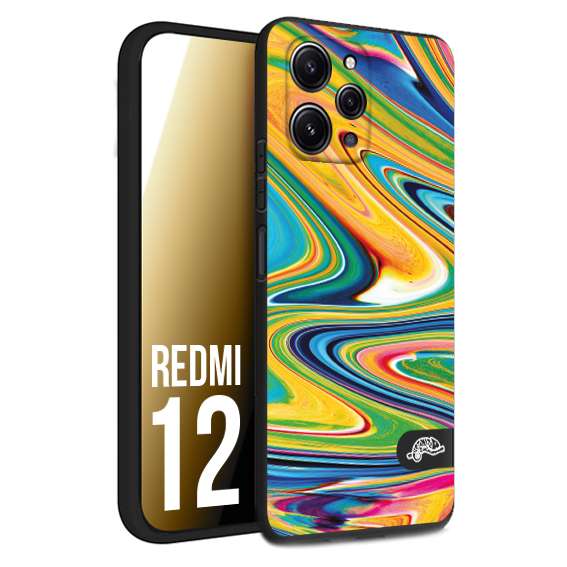 CUSTOMIZZA - Custodia cover nera morbida in tpu compatibile per Xiaomi Redmi 12 colorata fantasia vortice marmo arcobaleno gialla verde blu