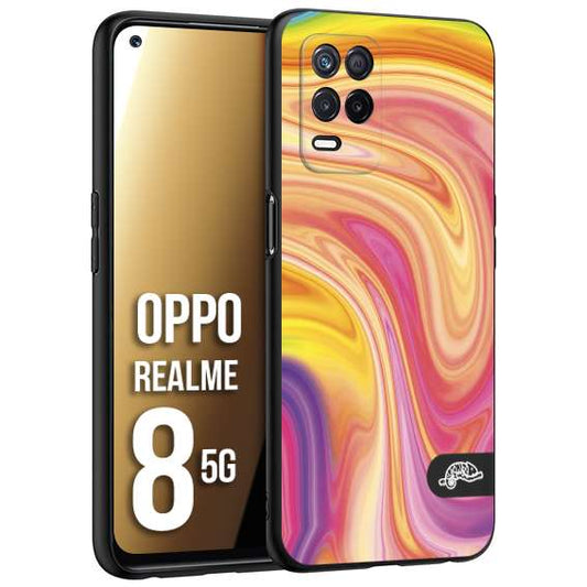 CUSTOMIZZA - Custodia cover nera morbida in tpu compatibile per Realme 8 5G colorata fantasia vortice marmo onde rosa fucsia gialla