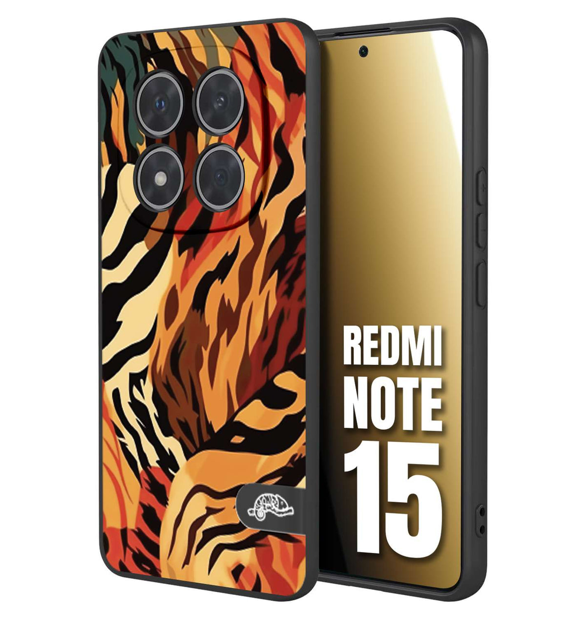 CUSTOMIZZA - Custodia cover nera morbida in tpu compatibile per Xiaomi Redmi Note 15 leopardato maculato tigrato tiger colorata gialla rossa arancio