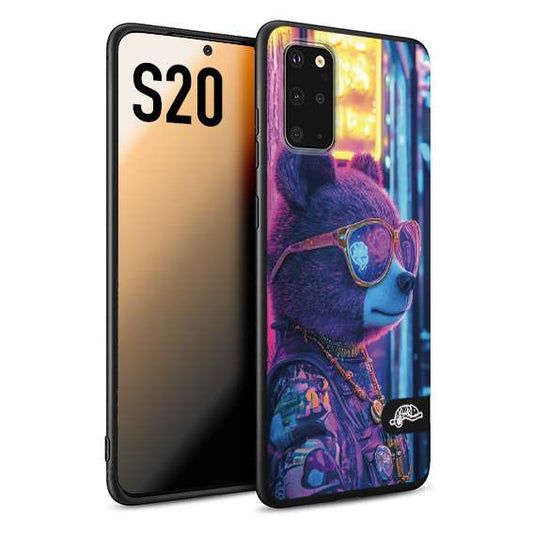 CUSTOMIZZA - Custodia cover nera morbida in tpu compatibile per Samsung S20 animali cyberpunk orsetto orso street bear fucsia blu night