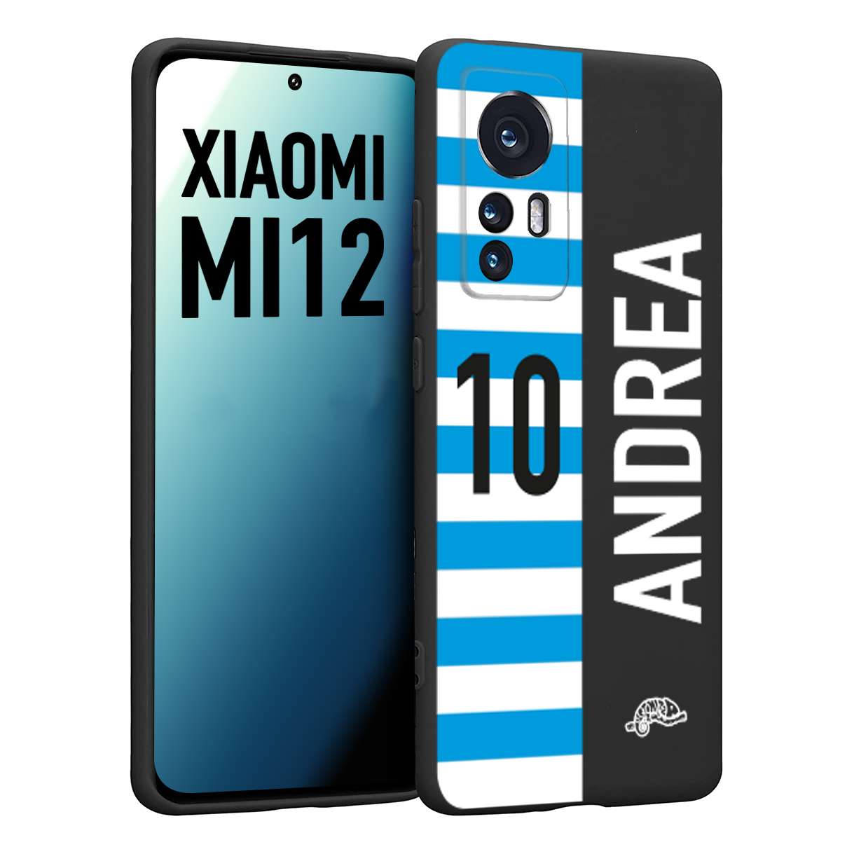 CUSTOMIZZA - Custodia cover nera morbida in tpu compatibile per Xiaomi 12 5G personalizzata calcio football nome e numero calciatori biancazzurri