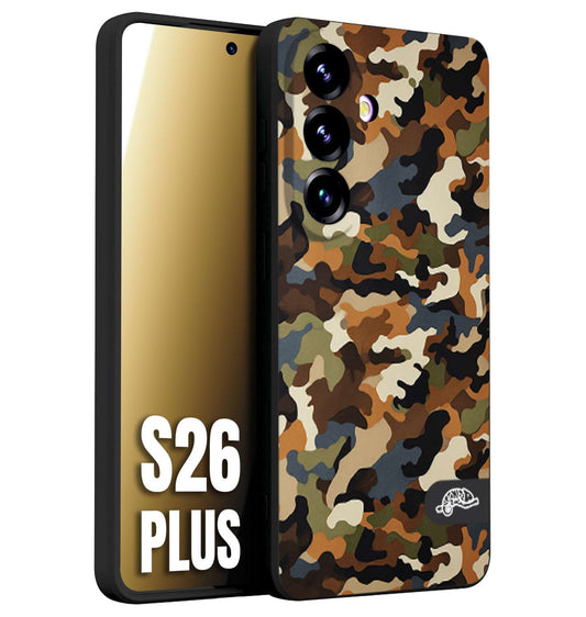 CUSTOMIZZA - Custodia cover nera morbida in tpu compatibile per Samsung S26 PLUS camouflage mimetico militare moderno blu marrone beige