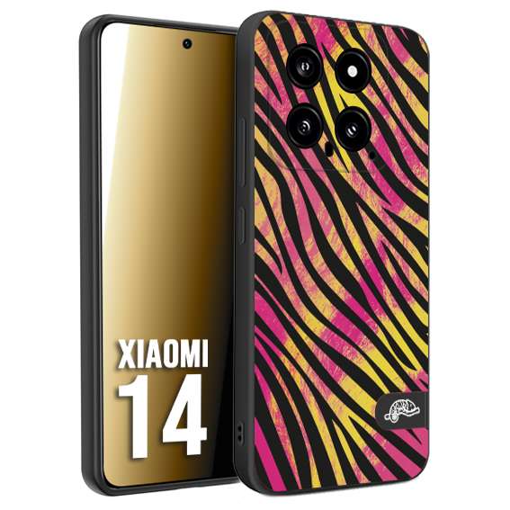 CUSTOMIZZA - Custodia cover nera morbida in tpu compatibile per Xiaomi 14 zebrata maculata a rilievo soft touch donna fucsia gialla