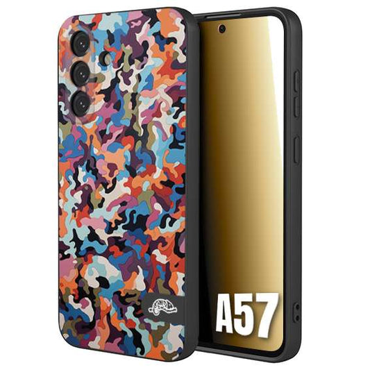 CUSTOMIZZA - Custodia cover nera morbida in tpu compatibile per Samsung A57 camouflage mimetico militare moderno blu arancio rosa
