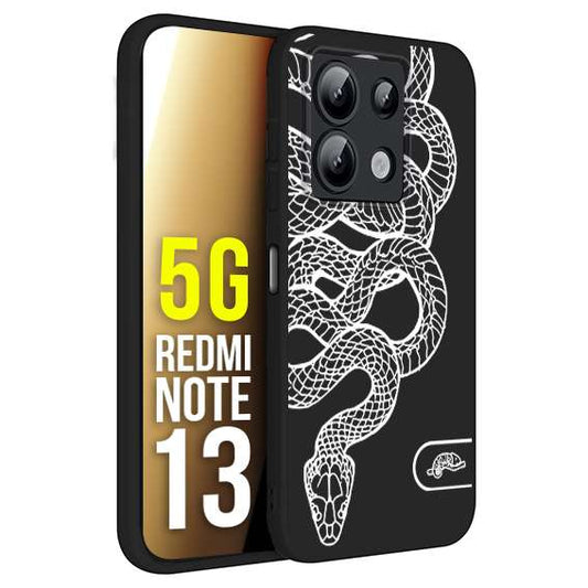 CUSTOMIZZA - Custodia cover nera morbida in tpu compatibile per Xiaomi Redmi Note 13 5G serpente snake bianco a rilievo disegnato tattoo tatuaggio