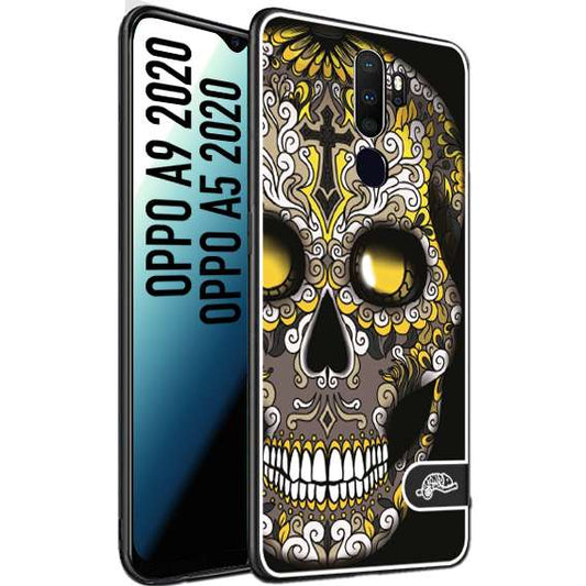 CUSTOMIZZA - Custodia cover nera morbida in tpu compatibile per Oppo A9 2020 - A5 2020 effetto marmo marble verde green venature dorato pietra
