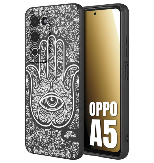 CUSTOMIZZA - Custodia cover nera morbida in tpu compatibile per Oppo A5 mano di fatima effetto rilievo mandala donna