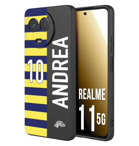 CUSTOMIZZA - Custodia cover nera morbida in tpu compatibile per Realme 11 5G personalizzata calcio football nome e numero calciatori giallo blu