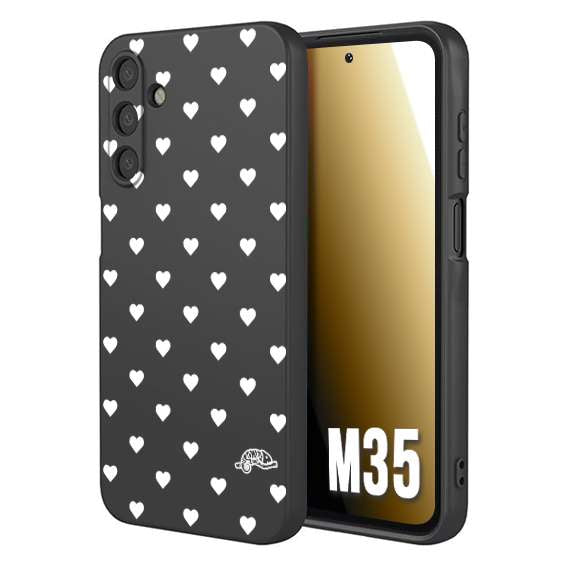 CUSTOMIZZA - Custodia cover nera morbida in tpu compatibile per Samsung M35 cuori pois bianchi donna pin up vintage
