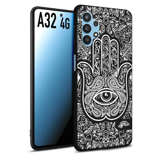 CUSTOMIZZA - Custodia cover nera morbida in tpu compatibile per Samsung A32 4G mano di fatima effetto rilievo mandala donna