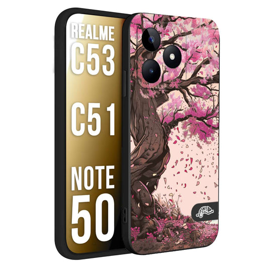 CUSTOMIZZA - Custodia cover nera morbida in tpu compatibile per Oppo Realme C53 - C51 - NOTE 50 giapponese colori morbidi fiori di ciliegio rosa disegnata