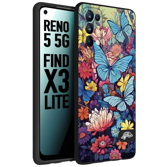 CUSTOMIZZA - Custodia cover nera morbida in tpu compatibile per Oppo Reno 5 5G farfalle butterfly moderno donna disegnate gialla blu rosa