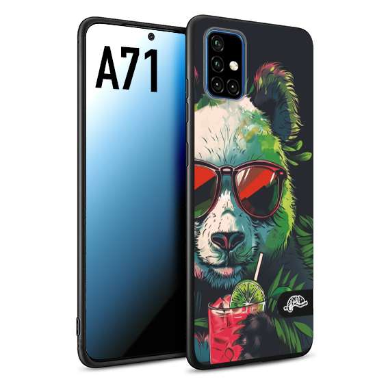 CUSTOMIZZA - Custodia cover nera morbida in tpu compatibile per Samsung A71 estate disegnata cocktails animali simpatici panda mojito